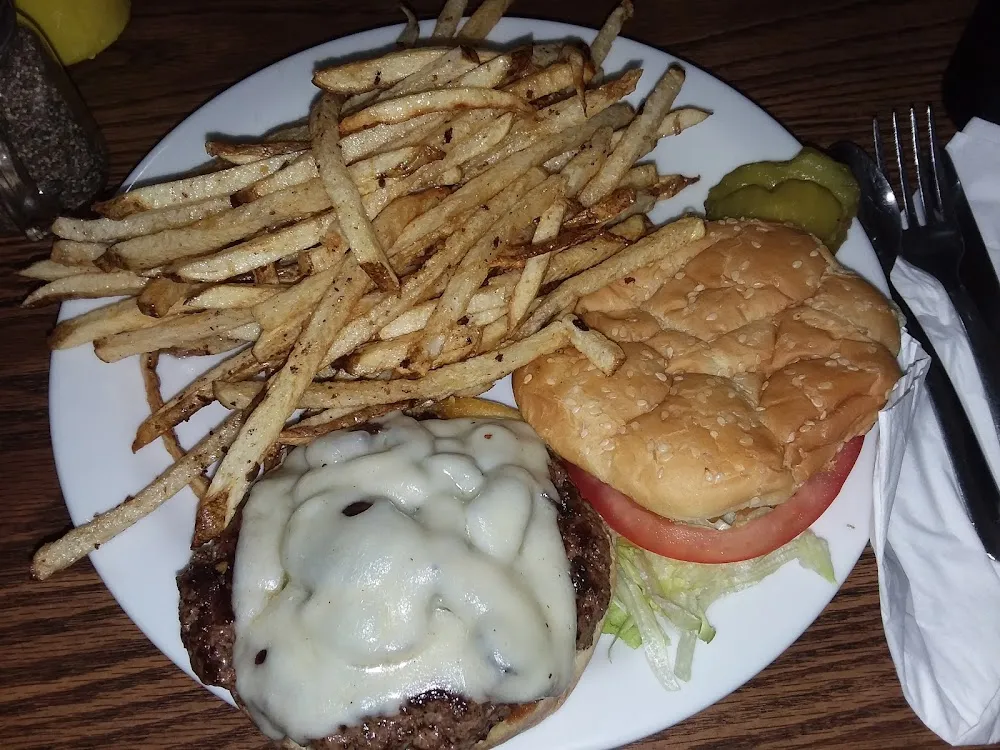 Mushroom Swiss Burgers and Fries